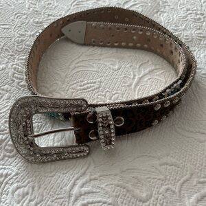 Embellished Brown Belt with Silver Buckle